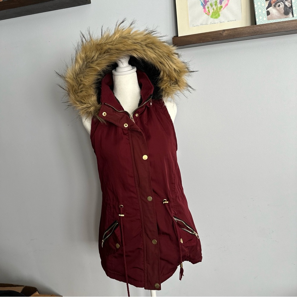 Royalty For Me Maroon Vest with Fur Hood